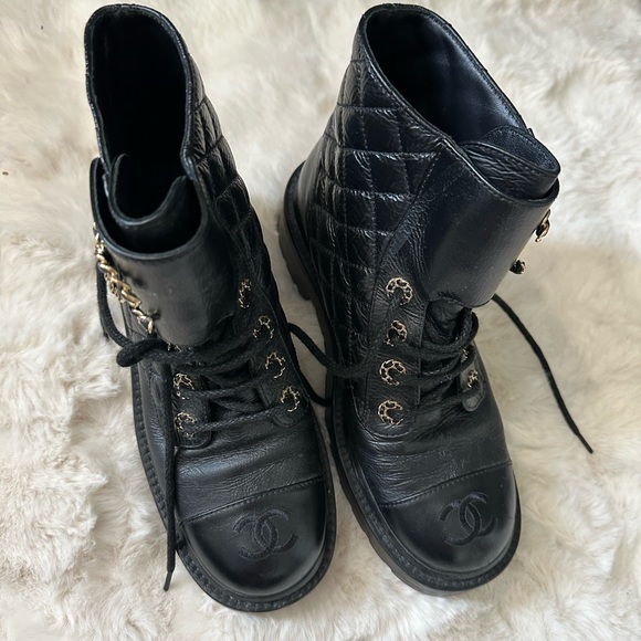 CHANEL Black Quilted Combat Boots - Picture 8 of 8